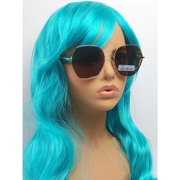 Foster Grant Brown Tinted Geometric Alternative Full Frame Gold Metal Sunglasses - Picture 2 of 11